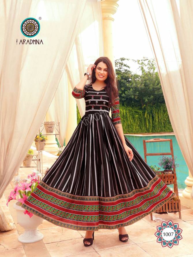 Aradhna Fashion Stripy 1 Heavy Cotton Anarkali Ethnic Wear Stylish Kurti Collection
